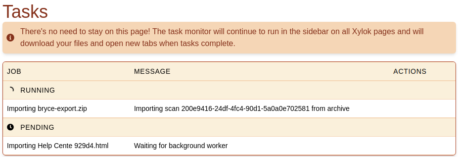 Task monitoring page