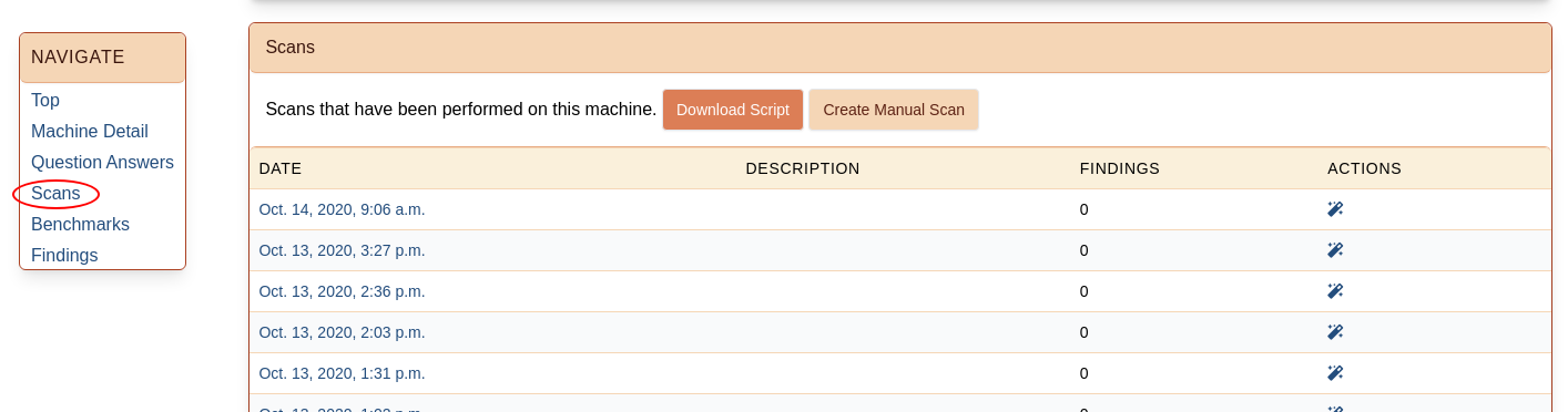 Scan list for machine