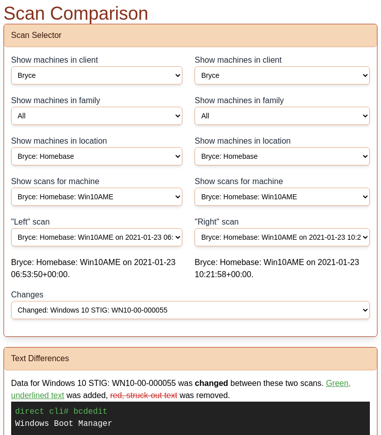 Compare scan page