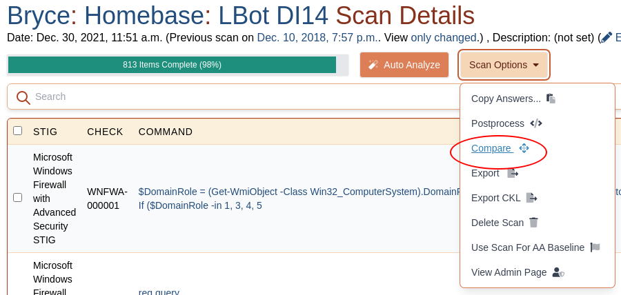 Compare scan in menu