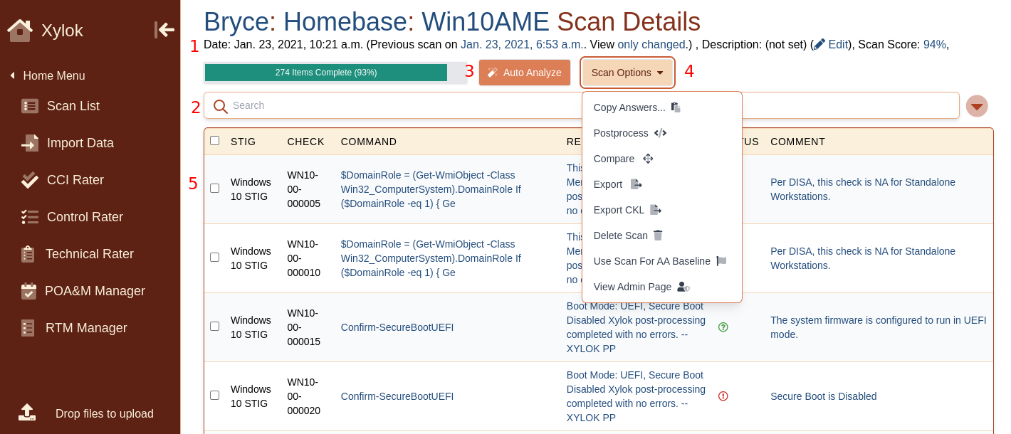 Scan result listing